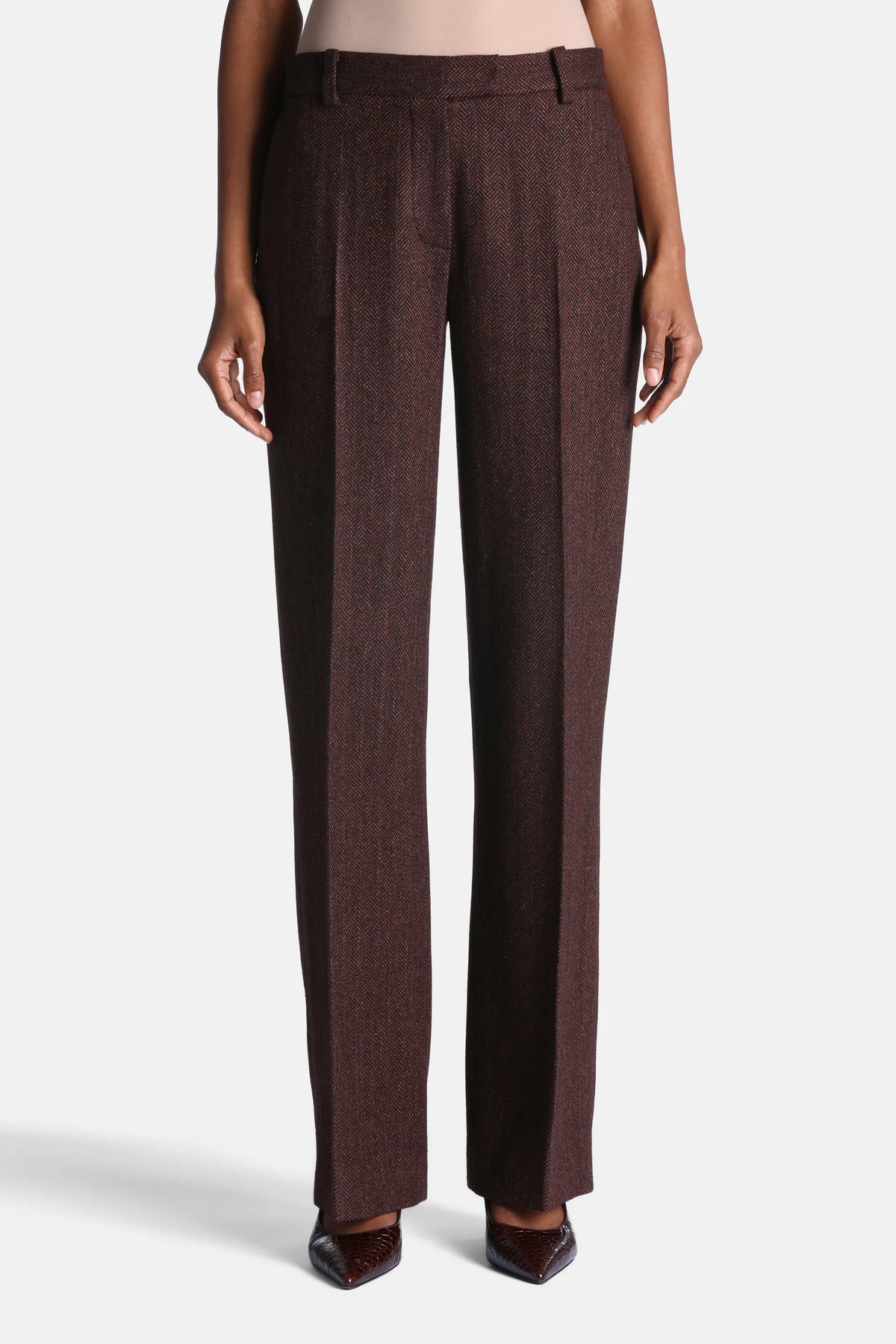 Luisa Spagnoli Var Spinato Bordeaux Women Ottana Regular-Fit Herringbone Pants SKU: OTTANA_3417 Image 01