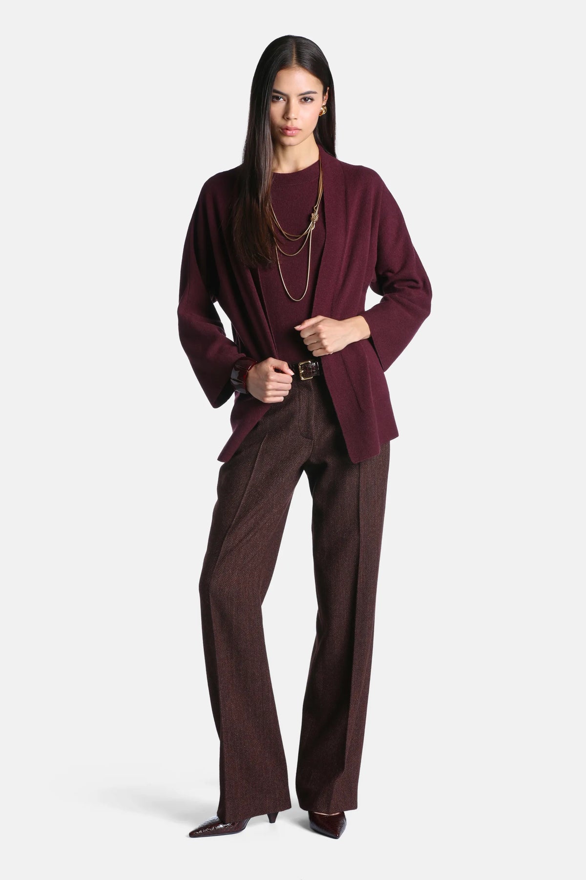Luisa Spagnoli Var Spinato Bordeaux Women Ottana Regular-Fit Herringbone Pants SKU: OTTANA_3417 Image 04