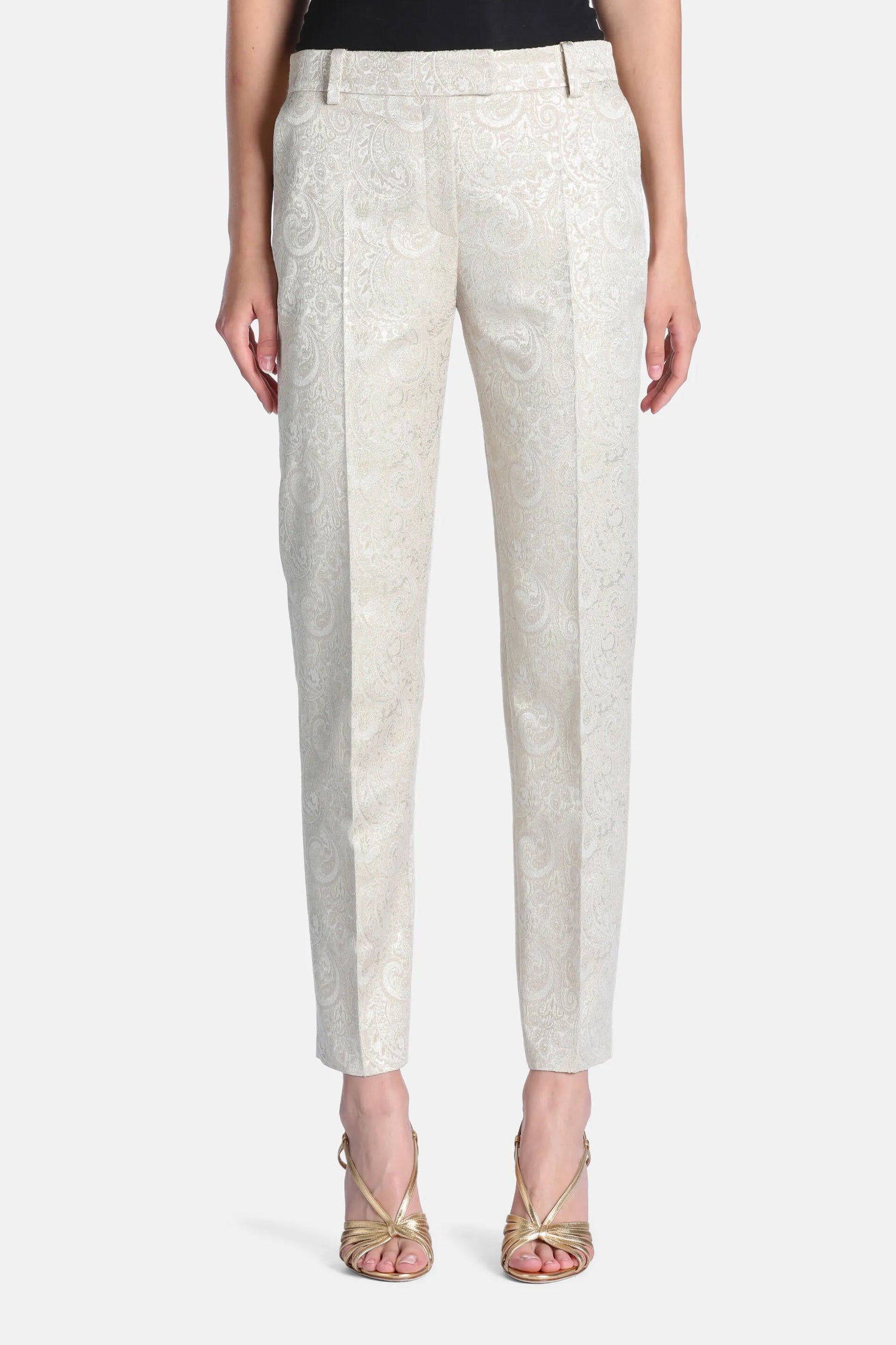 Luisa Spagnoli Var Platino Women Ovada - Elegant Slim-Fit Brocade Pants SKU: OVADA_3312 Image 01