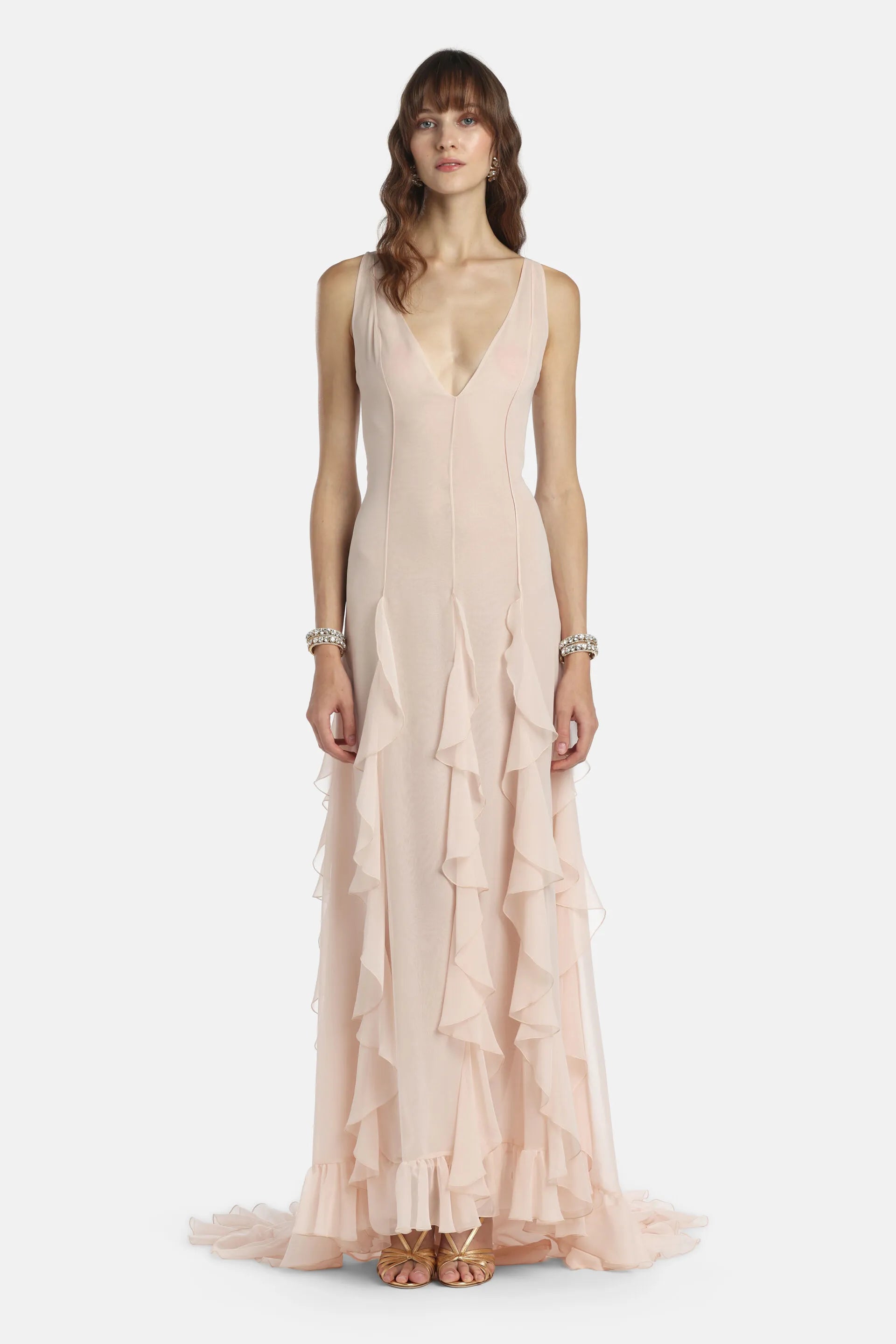 Luisa Spagnoli Rosa Women Paciere - Ruffled Maxi Dress - Fashion Show SKU: PACIERE_0389 Image 01