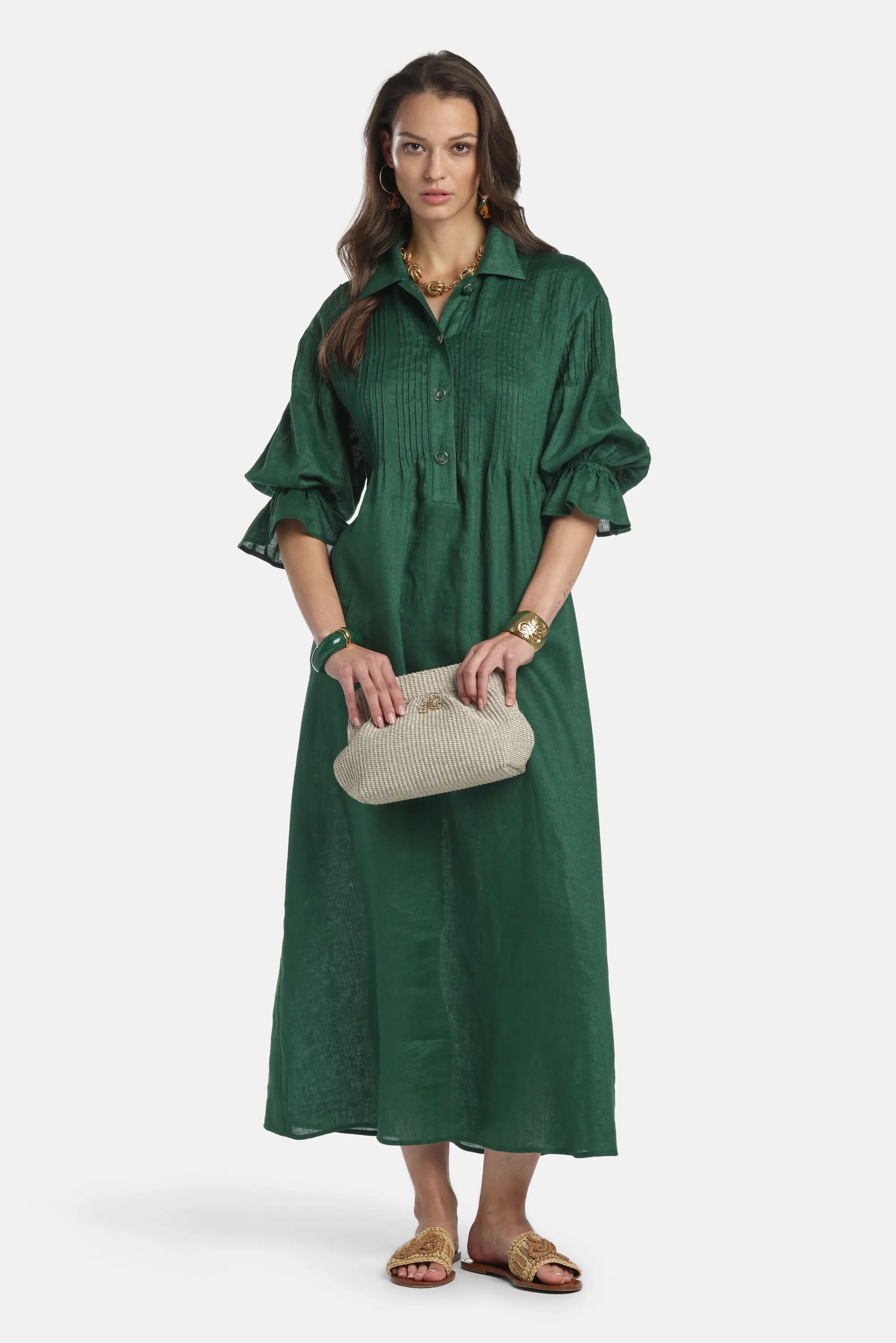 Luisa Spagnoli Verde Bottiglia Women Pasotto - Long Shirt Dress SKU: PASOTTO_2021 Image 05