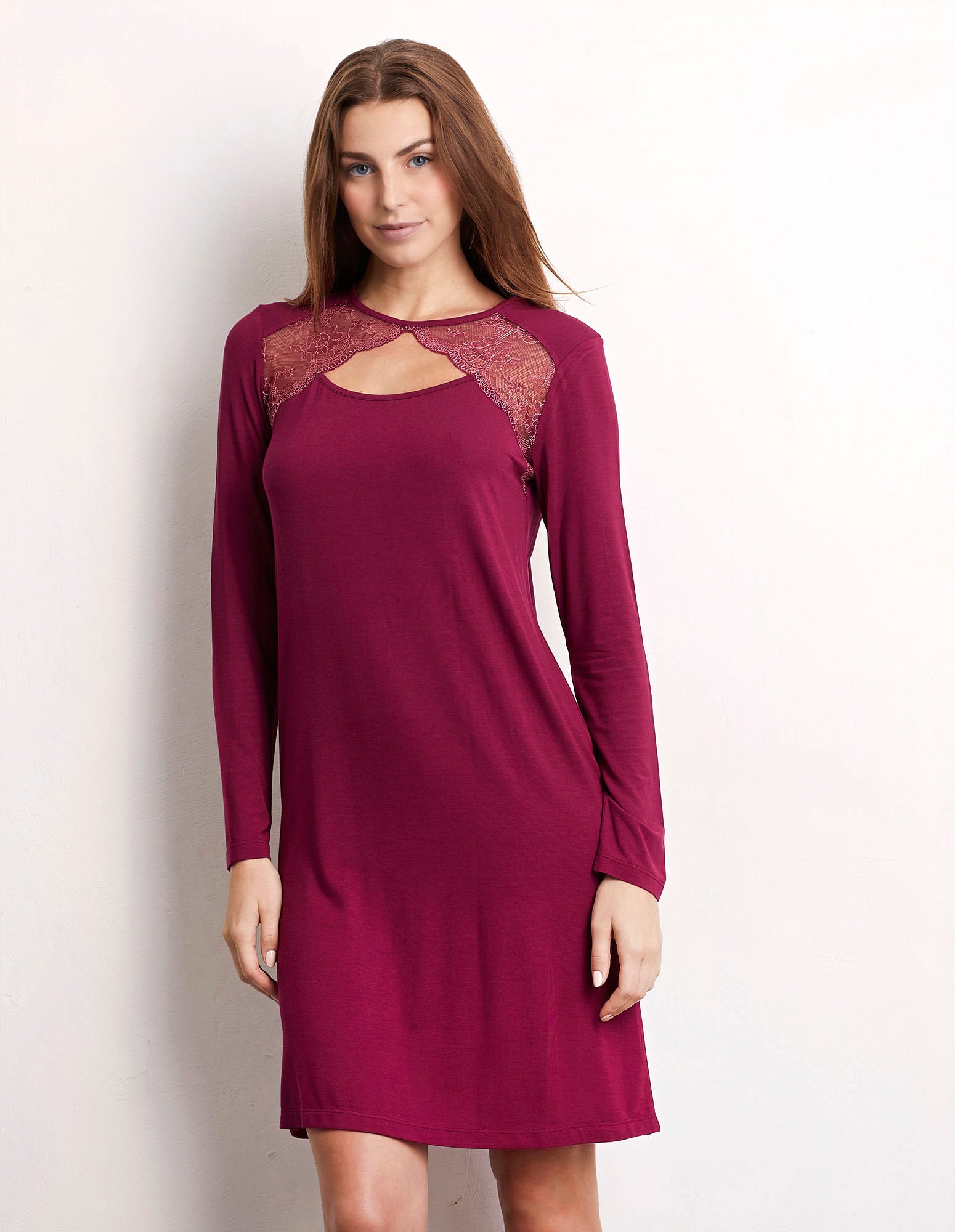 Long Sleeve Nightgown with Modal &amp; Lace_PCCD173006_764_02