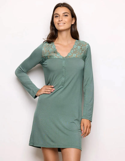 Yamamay_Sage Green_Nightdress in Viscose and Lace Ð Primula Color_PCCD183001_120_01