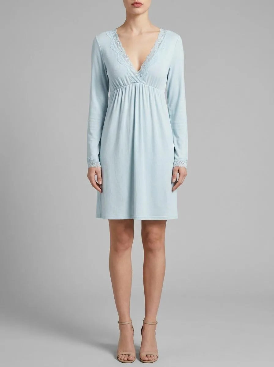 Yamamay_Light Azure_Long Sleeve Nightgown - Modal Rib_PCCD191003_013_00