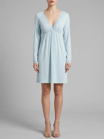 Yamamay_Light Azure_Long Sleeve Nightgown - Modal Rib_PCCD191003_013_00