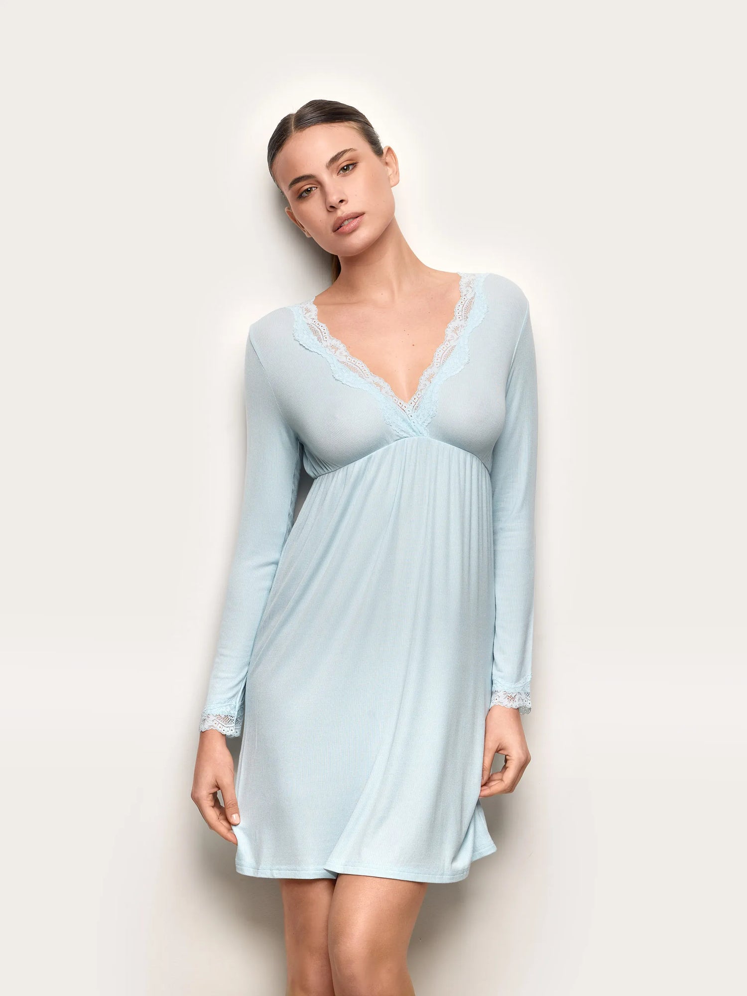 Yamamay_Light Azure_Long Sleeve Nightgown - Modal Rib_PCCD191003_013_01