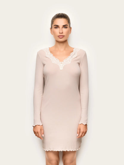 Yamamay BEIGE Women Long-Sleeve Nightshirt - Basic Modal &amp; Cotton Rib SKU: PCCD193003_726 Image 02