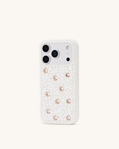 JW Pei White Women Pearl Embellished Phone Case SKU: PE420-2-ip17pro_White Image 03