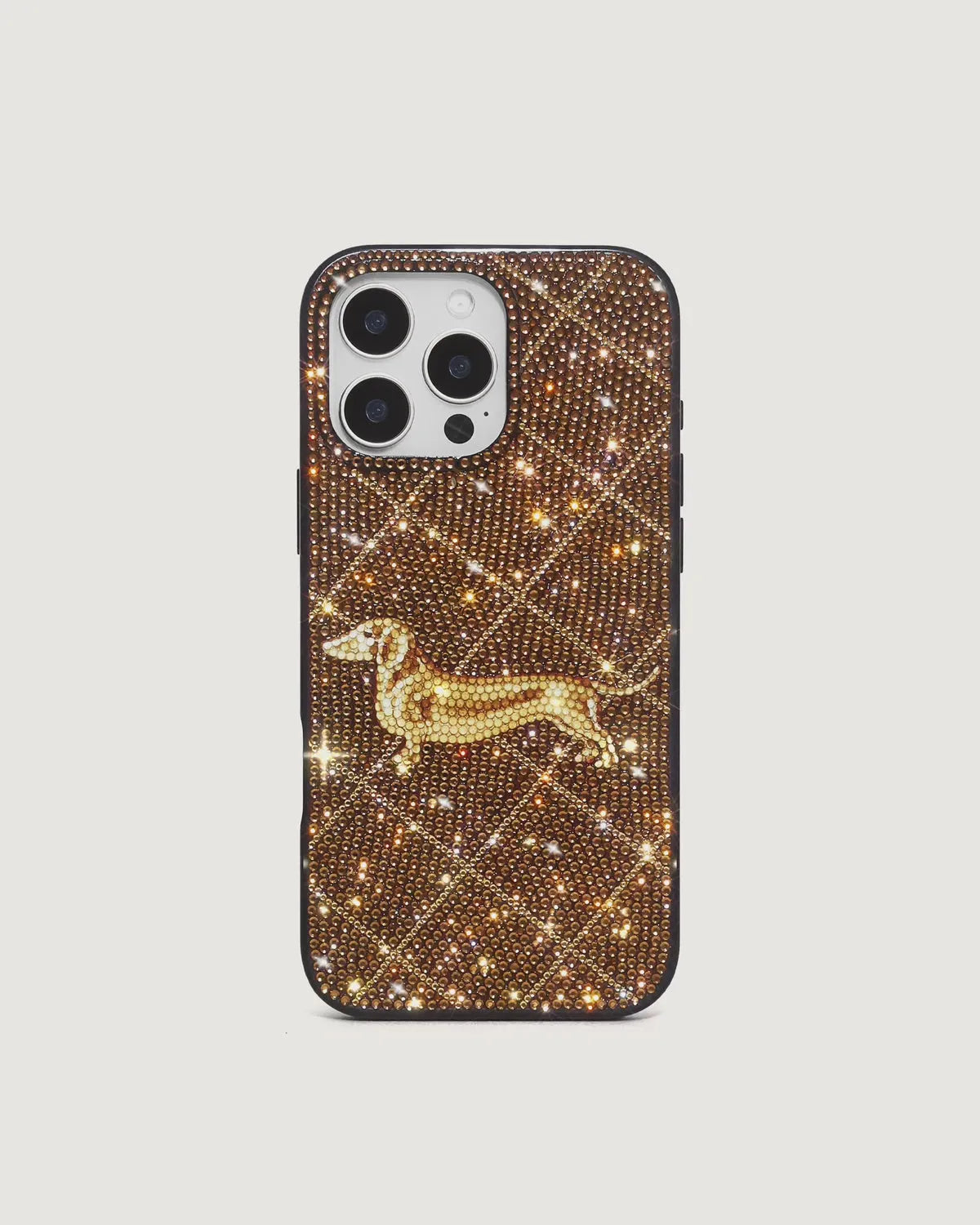 JW Pei Brown Women Dachshund Motif Artificial Crystal Phone Case - Iphone 17 Pro SKU: PE473-3-IP17PRO_Brown Image 01