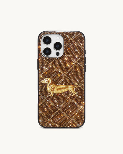 JW Pei Brown Women Dachshund Motif Artificial Crystal Phone Case - Iphone 17 Pro SKU: PE473-3-IP17PRO_Brown Image 02