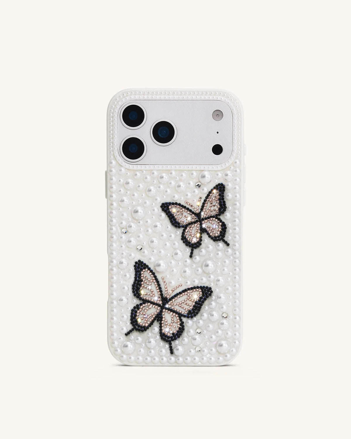 JW Pei White Women Butterfly Pearl Embellished Phone Case - Iphone 17 Pro Max SKU: PE476-2-IP17PM_White Image 02