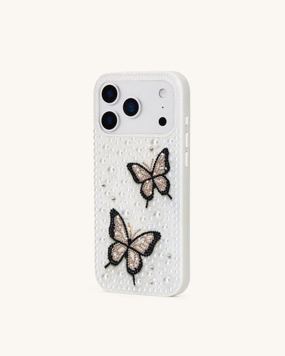 JW Pei White Women Butterfly Pearl Embellished Phone Case - Iphone 17 Pro Max SKU: PE476-2-IP17PM_White Image 03