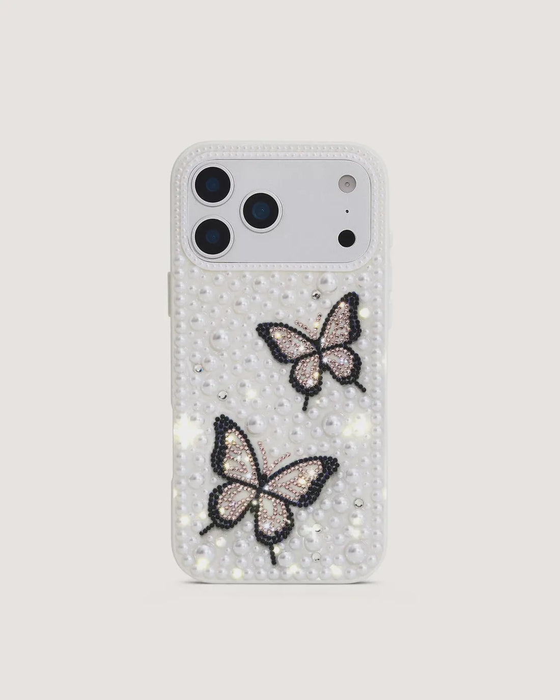 JW Pei White Women Butterfly Pearl Embellished Phone Case - Iphone 17 Pro SKU: PE476-2-IP17PRO_White Image 01