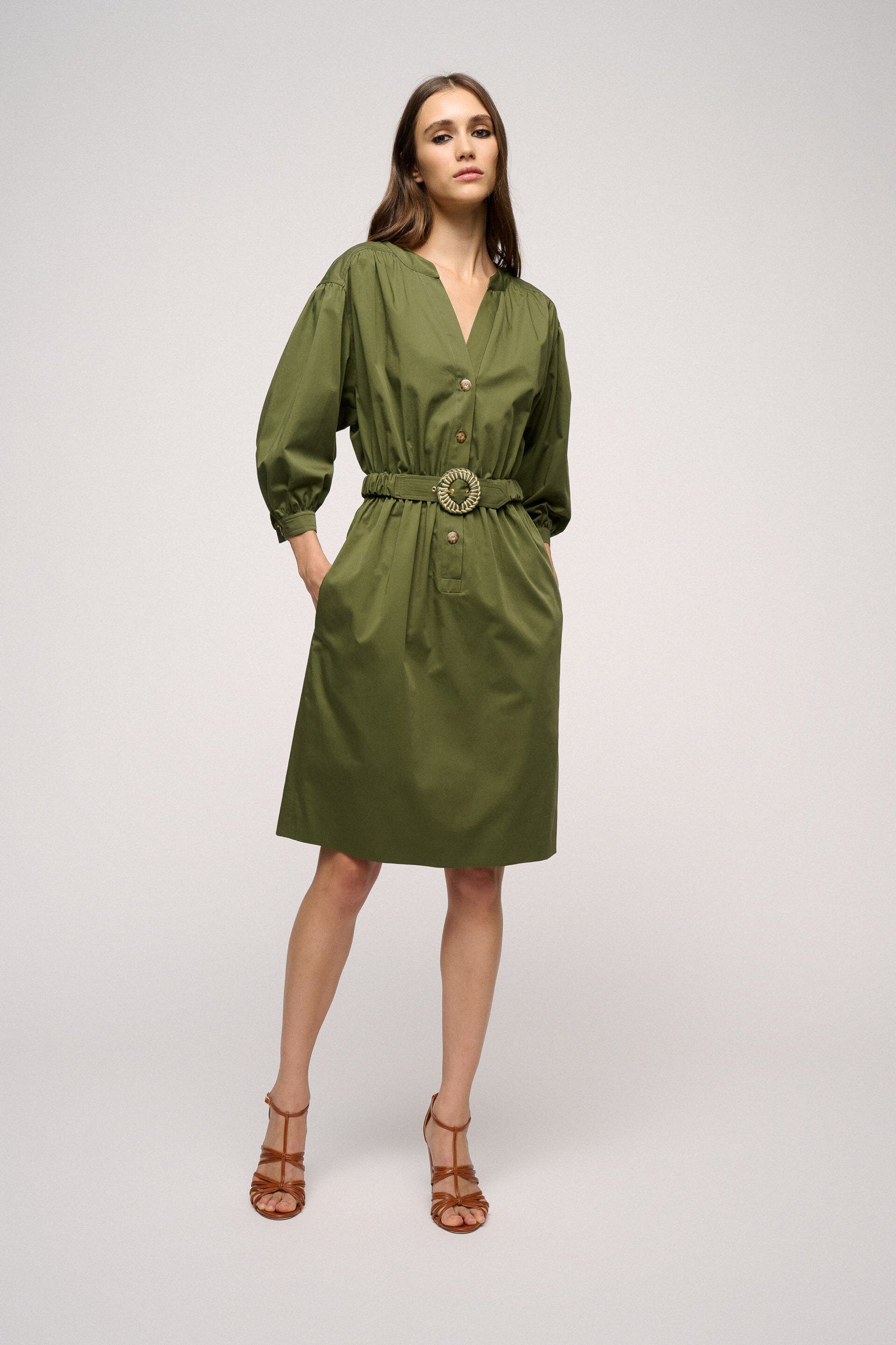 Shirt Dress With Gathered Waist_Pignolo_1779_01