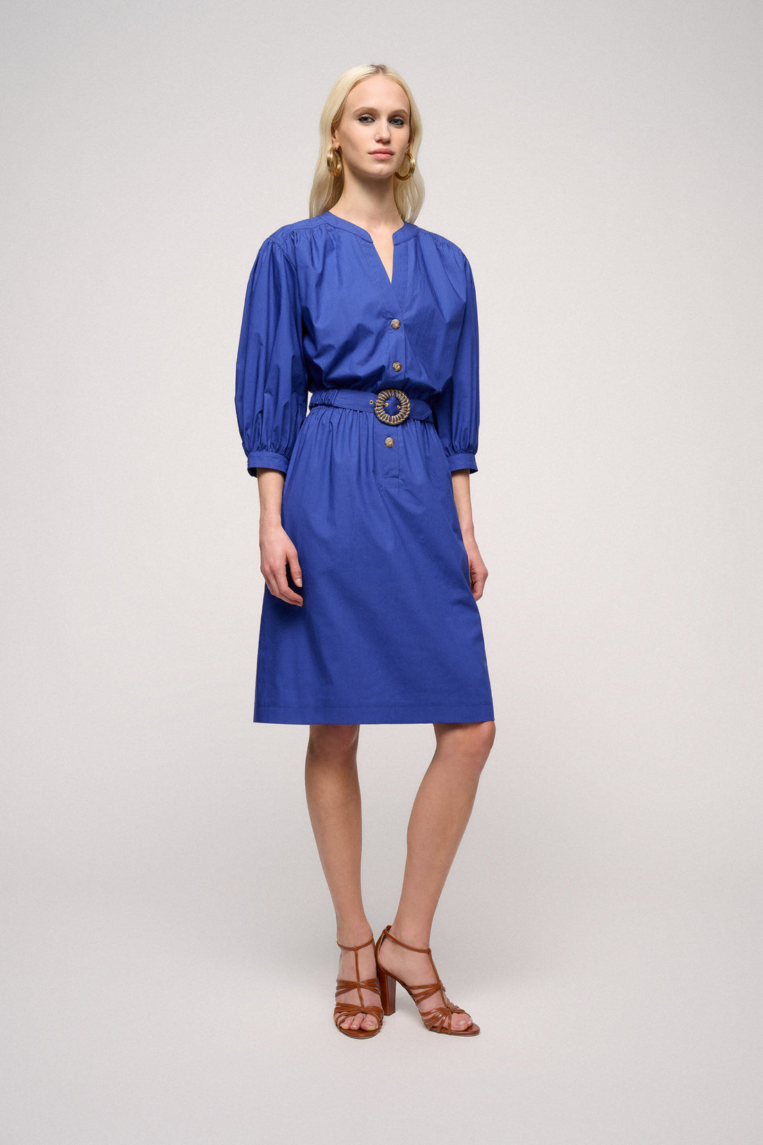 Pignolo Shirt Dress With Gathered Waist_PIGNOLO_2541_01