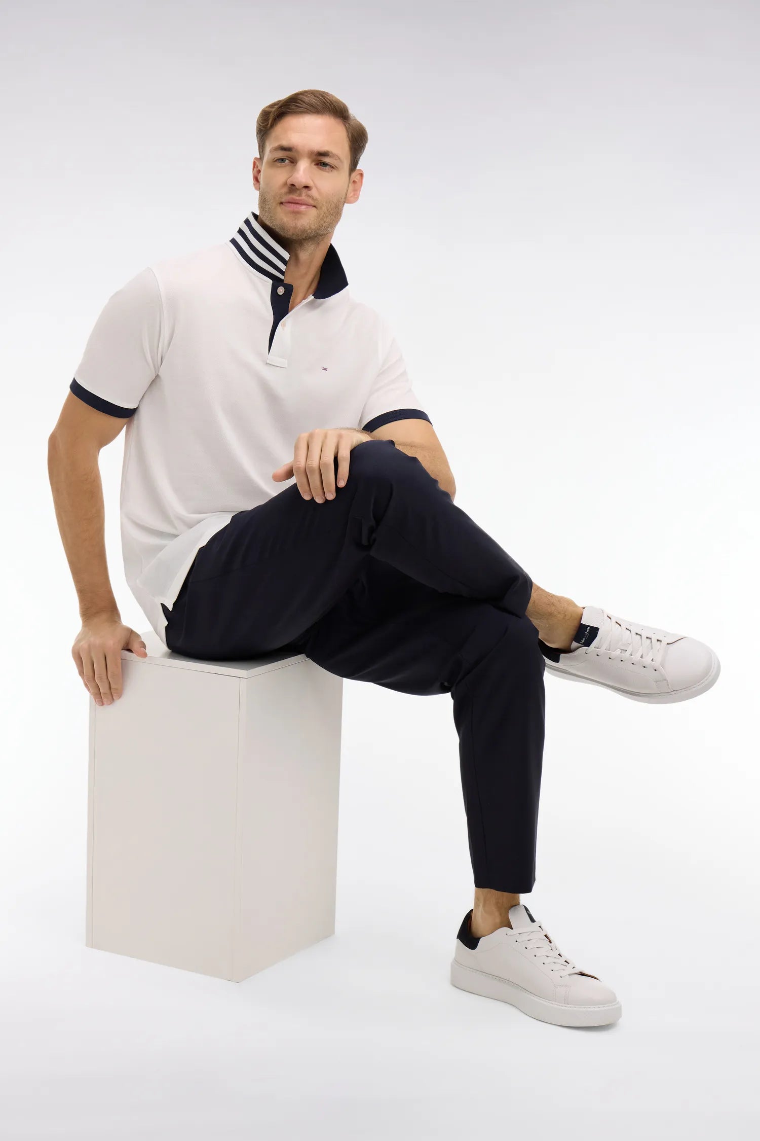 Eden Park White Men White Polo Shirt in Pima Cotton with Contrasting Details SKU: PPKNIPCE0008_BC Image 03