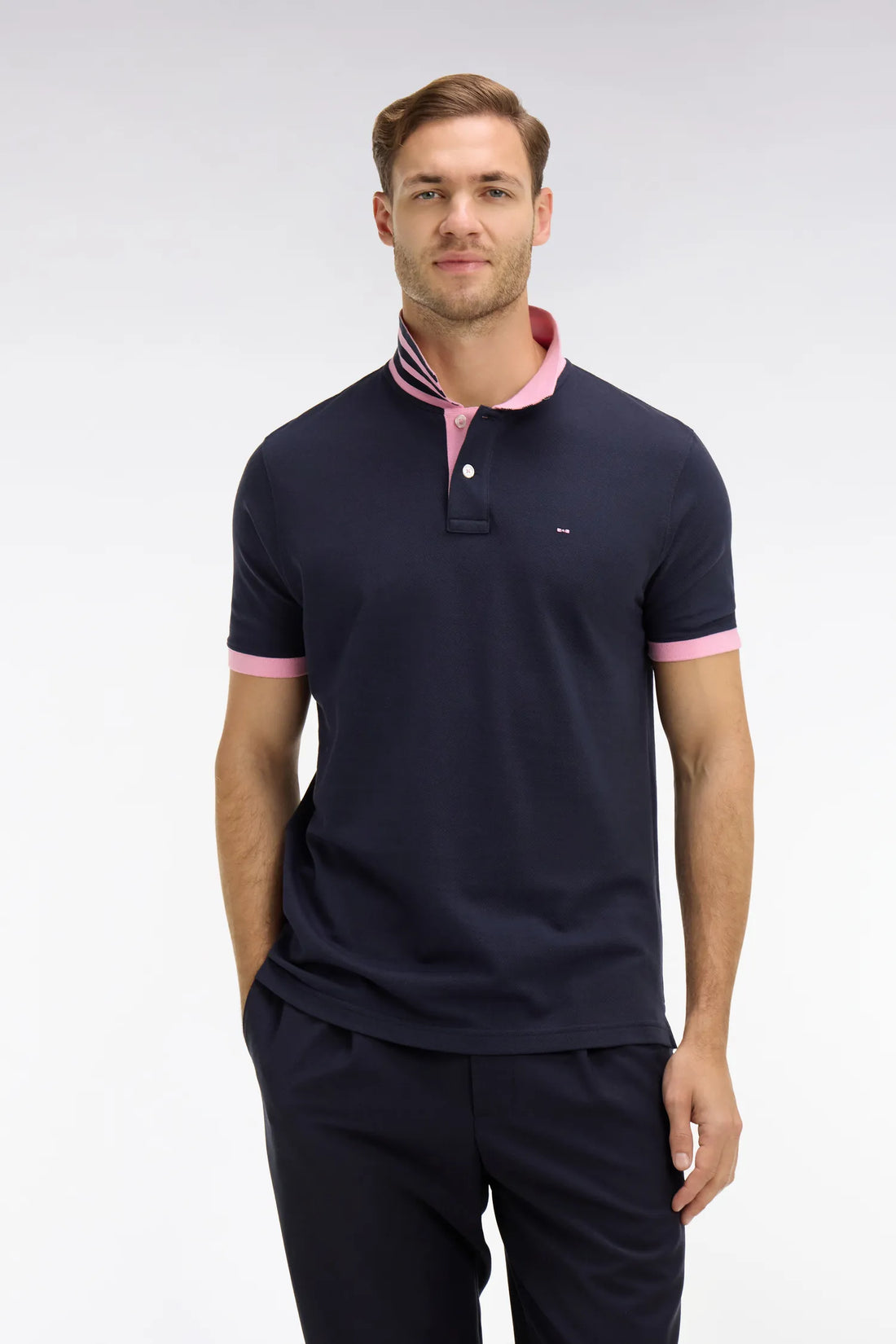 Eden Park Navy Blue Men Black Pima Cotton Polo with Contrasting Accents SKU: PPKNIPCE0008_BLF Image 01