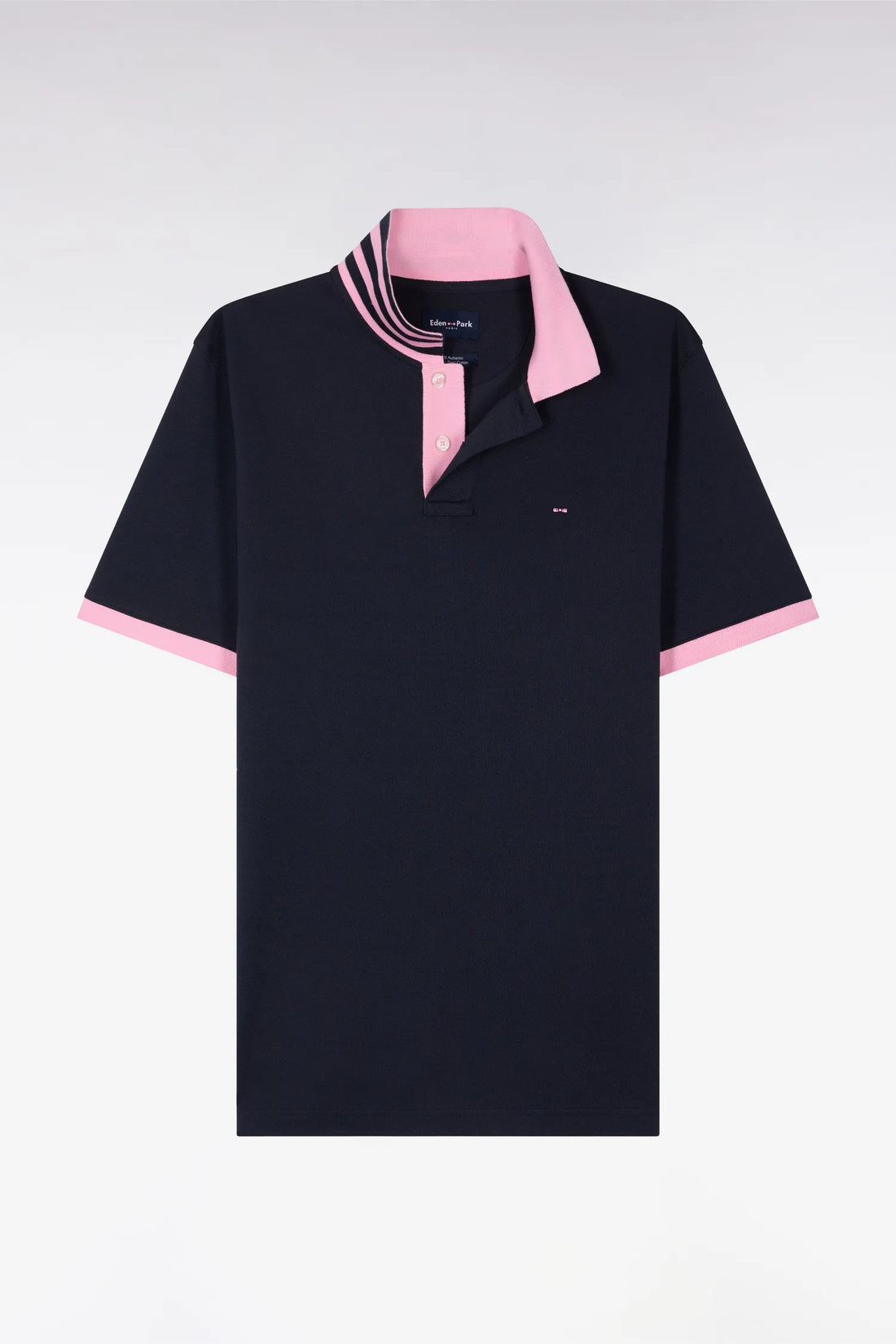 Eden Park Navy Blue Men Black Pima Cotton Polo with Contrasting Accents SKU: PPKNIPCE0008_BLF Image 02
