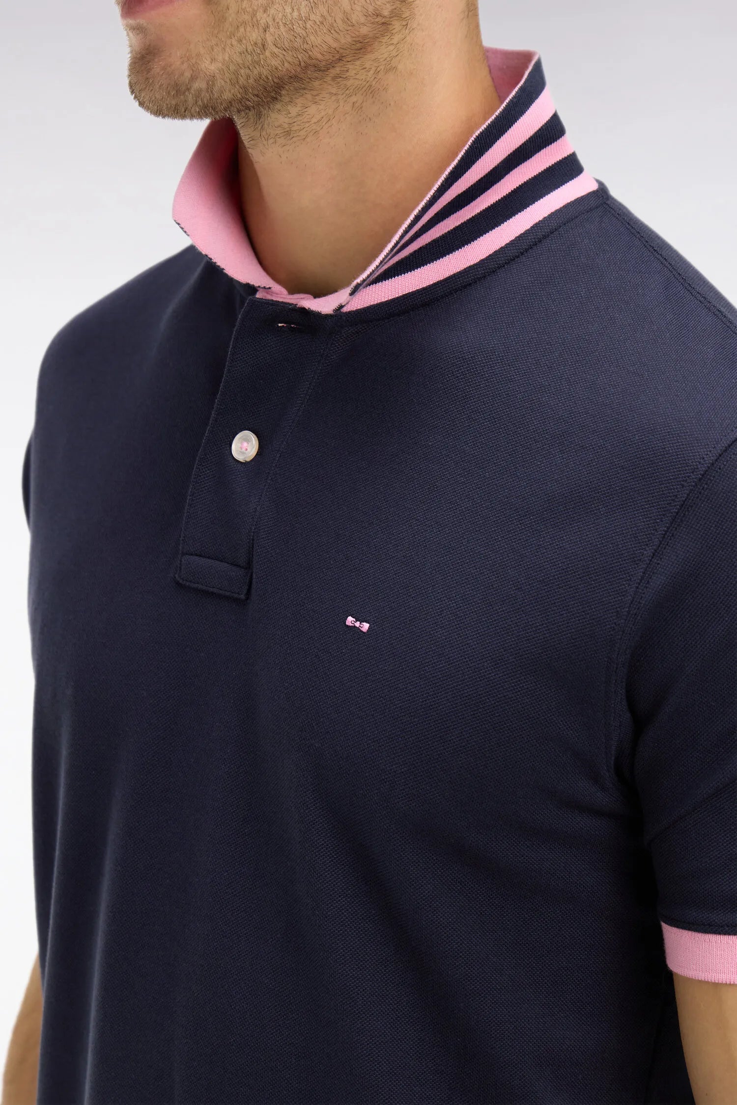 Eden Park Navy Blue Men Black Pima Cotton Polo with Contrasting Accents SKU: PPKNIPCE0008_BLF Image 04