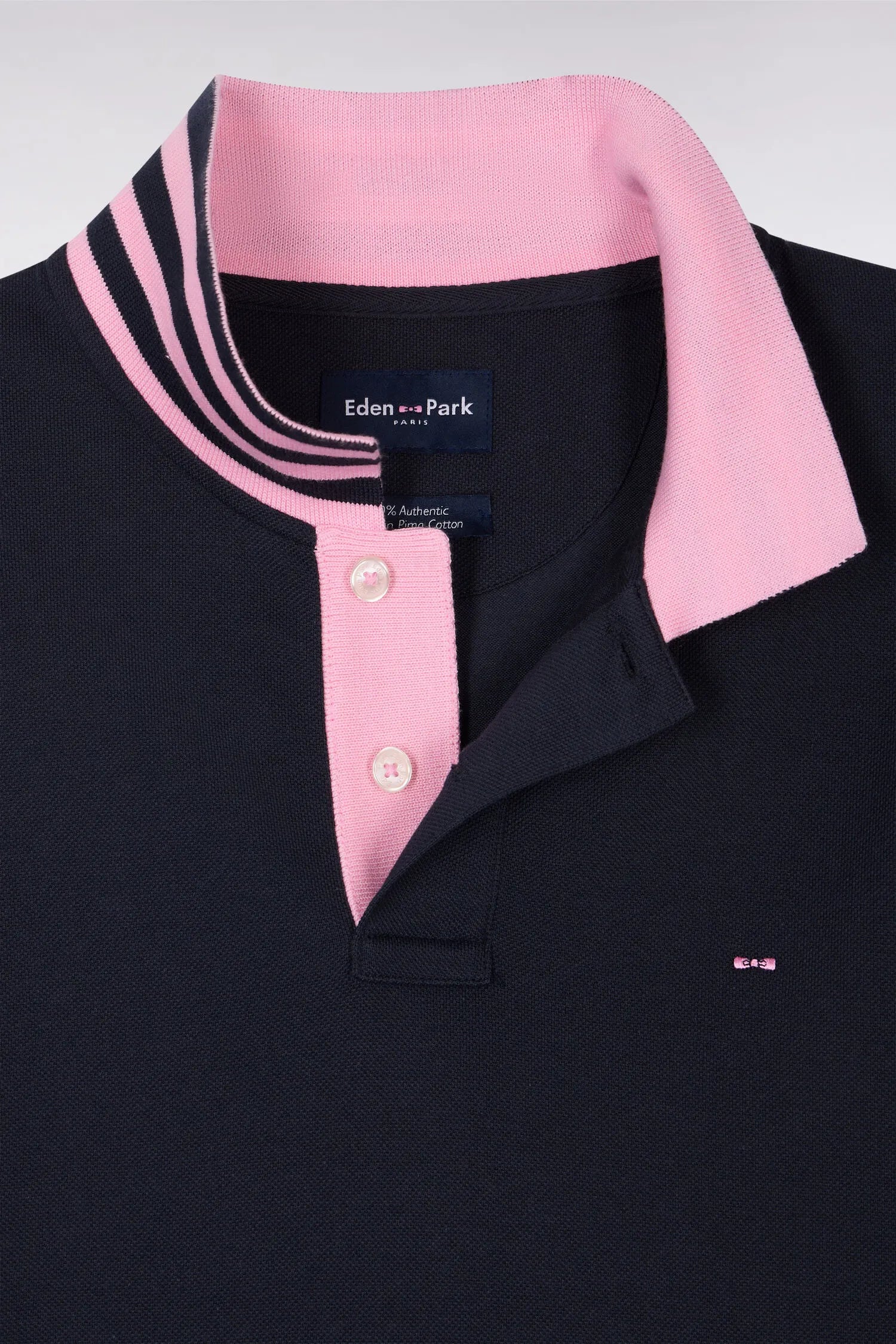 Eden Park Navy Blue Men Black Pima Cotton Polo with Contrasting Accents SKU: PPKNIPCE0008_BLF Image 06