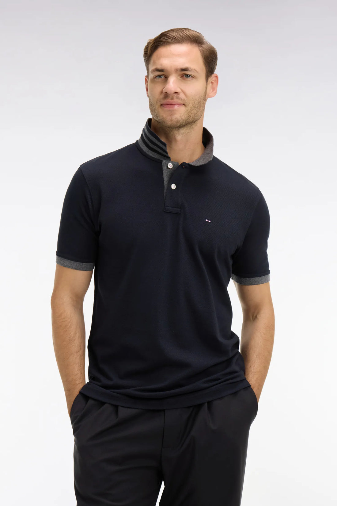 Eden Park Black Men Black Pima Cotton Polo with Contrasting Accents SKU: PPKNIPCE0008_NO Image 01
