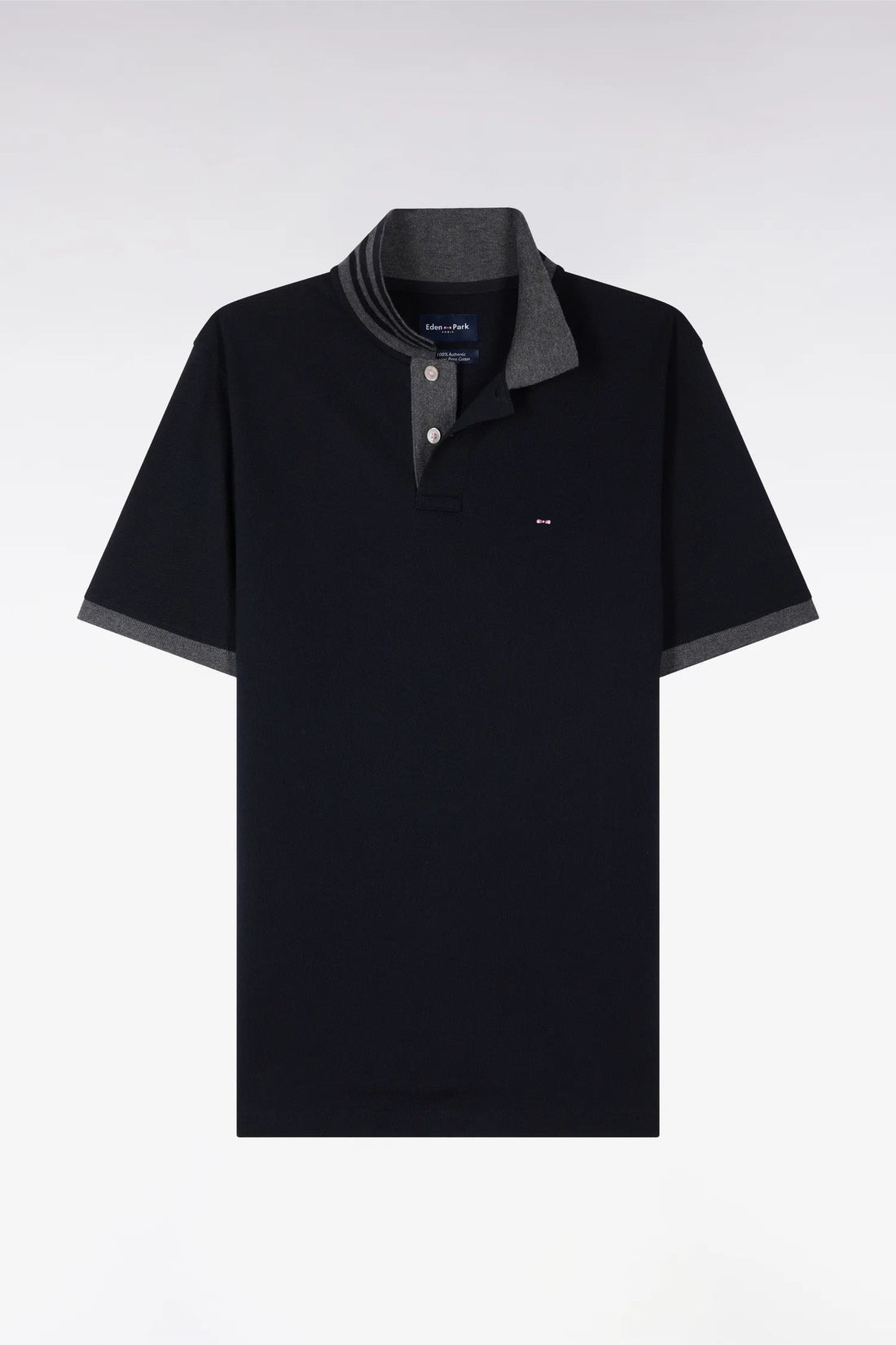 Eden Park Black Men Black Pima Cotton Polo with Contrasting Accents SKU: PPKNIPCE0008_NO Image 02