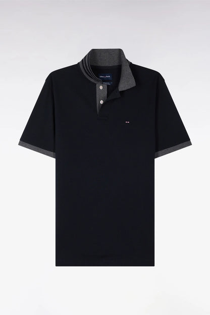 Eden Park Black Men Black Pima Cotton Polo with Contrasting Accents SKU: PPKNIPCE0008_NO Image 02