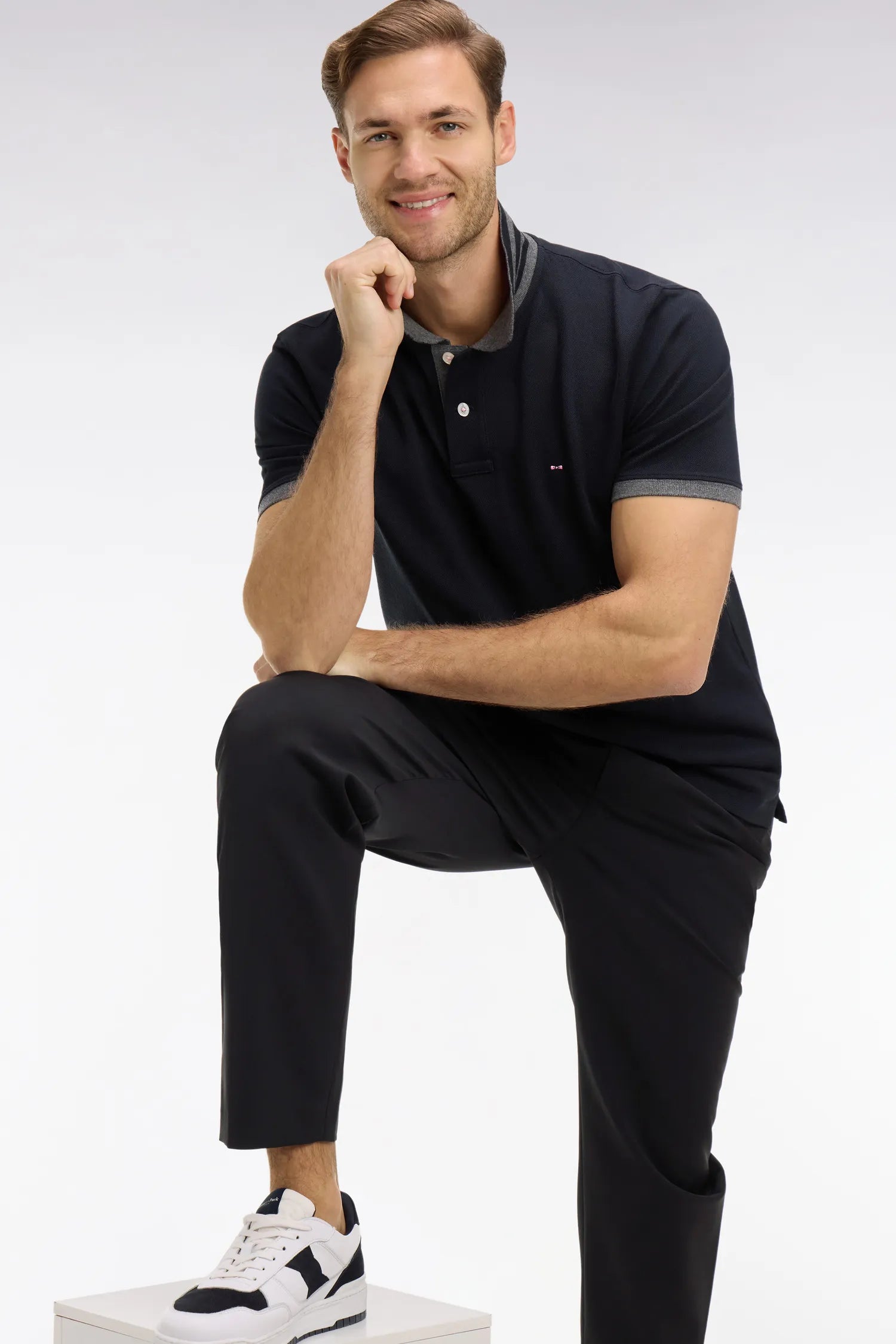 Eden Park Black Men Black Pima Cotton Polo with Contrasting Accents SKU: PPKNIPCE0008_NO Image 03
