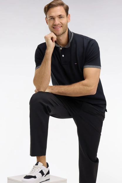 Eden Park Black Men Black Pima Cotton Polo with Contrasting Accents SKU: PPKNIPCE0008_NO Image 03