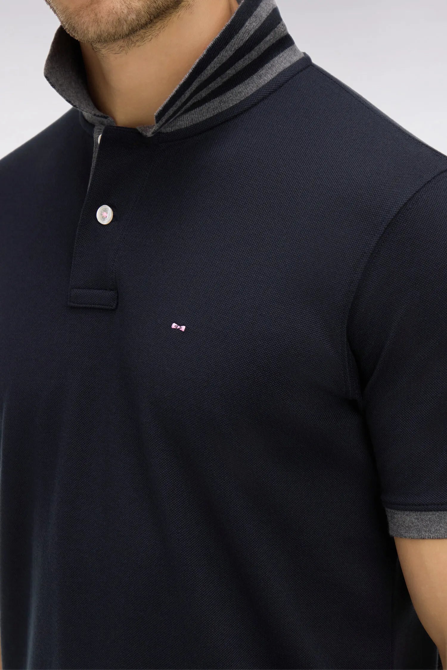 Eden Park Black Men Black Pima Cotton Polo with Contrasting Accents SKU: PPKNIPCE0008_NO Image 04