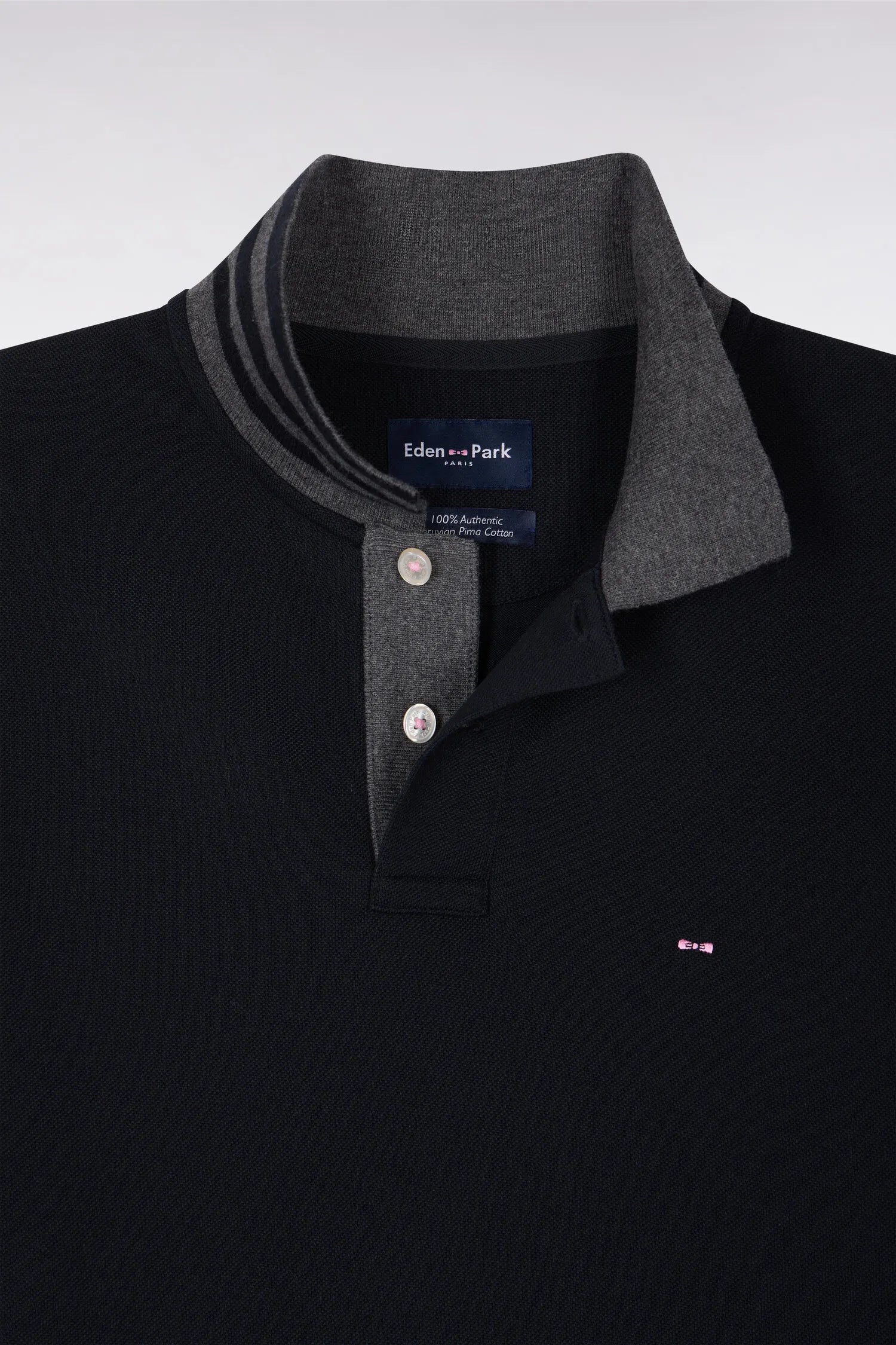 Eden Park Black Men Black Pima Cotton Polo with Contrasting Accents SKU: PPKNIPCE0008_NO Image 06