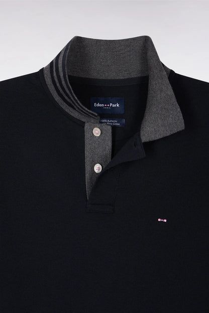 Eden Park Black Men Black Pima Cotton Polo with Contrasting Accents SKU: PPKNIPCE0008_NO Image 06