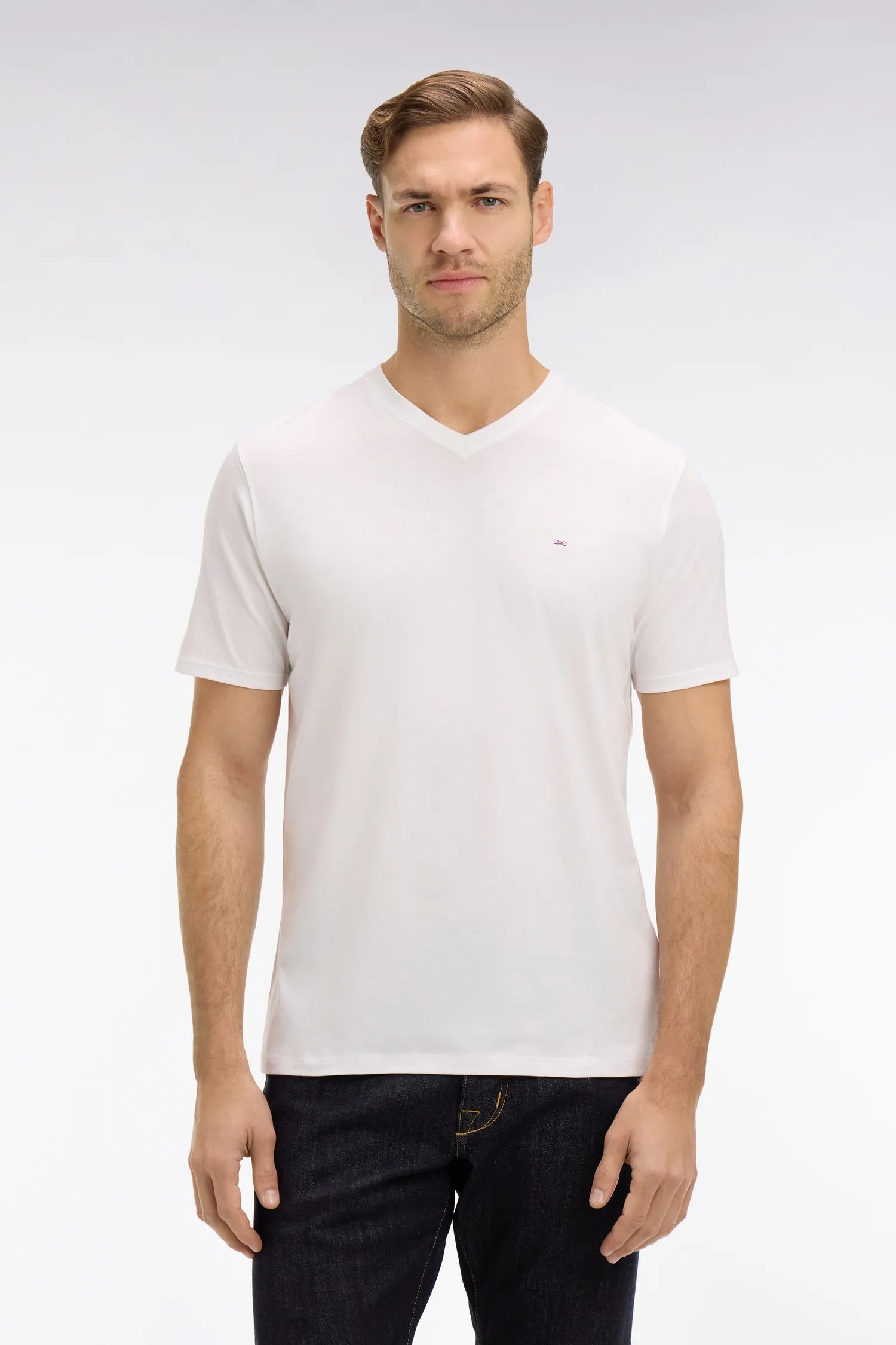 Eden Park White Men V-Neck White Light Pima Cotton T-Shirt SKU: PPKNITCE0008_BC Image 01