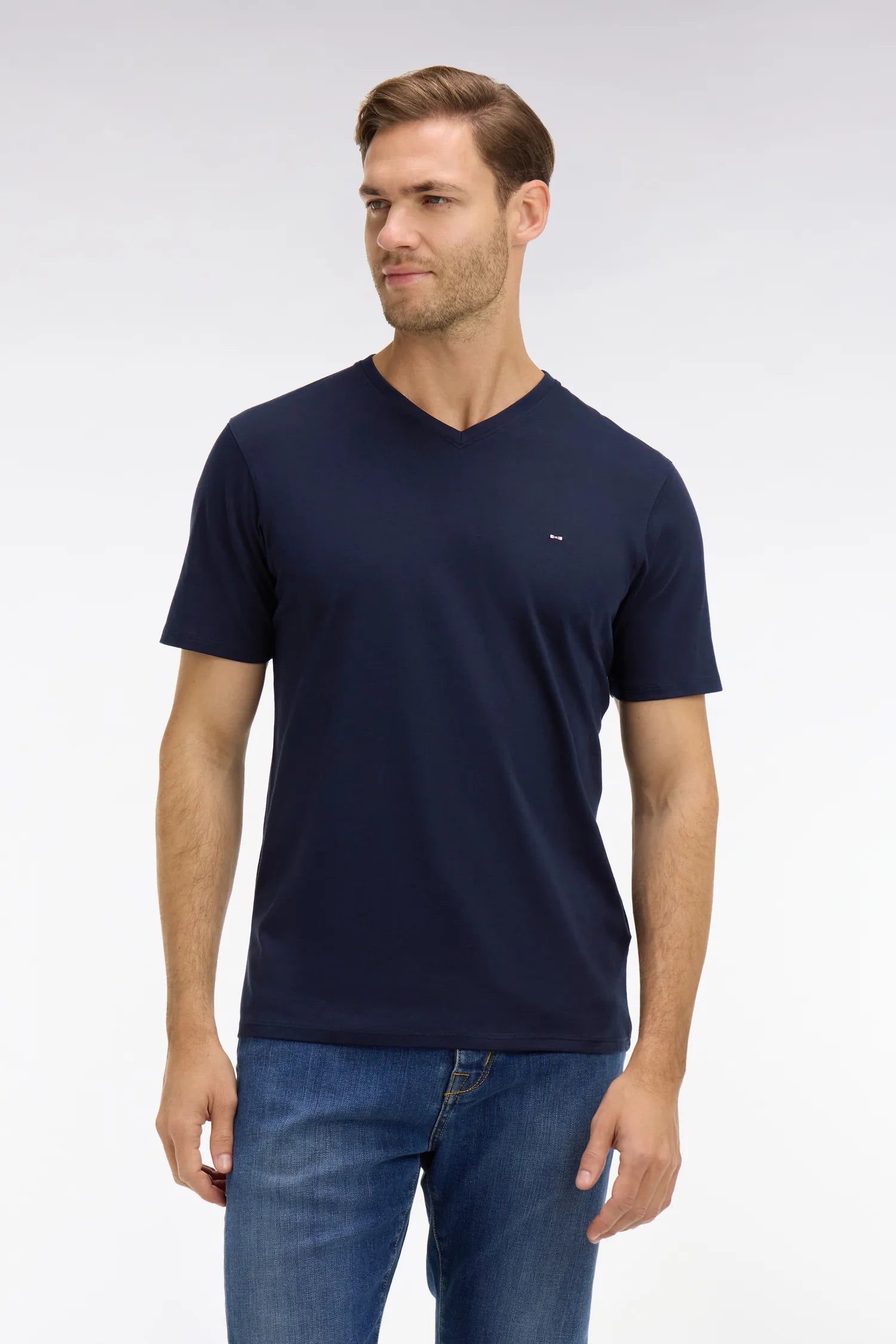 Eden Park Navy Blue Men V-Neck Black Light Pima Cotton T-Shirt SKU: PPKNITCE0008_BLF Image 01