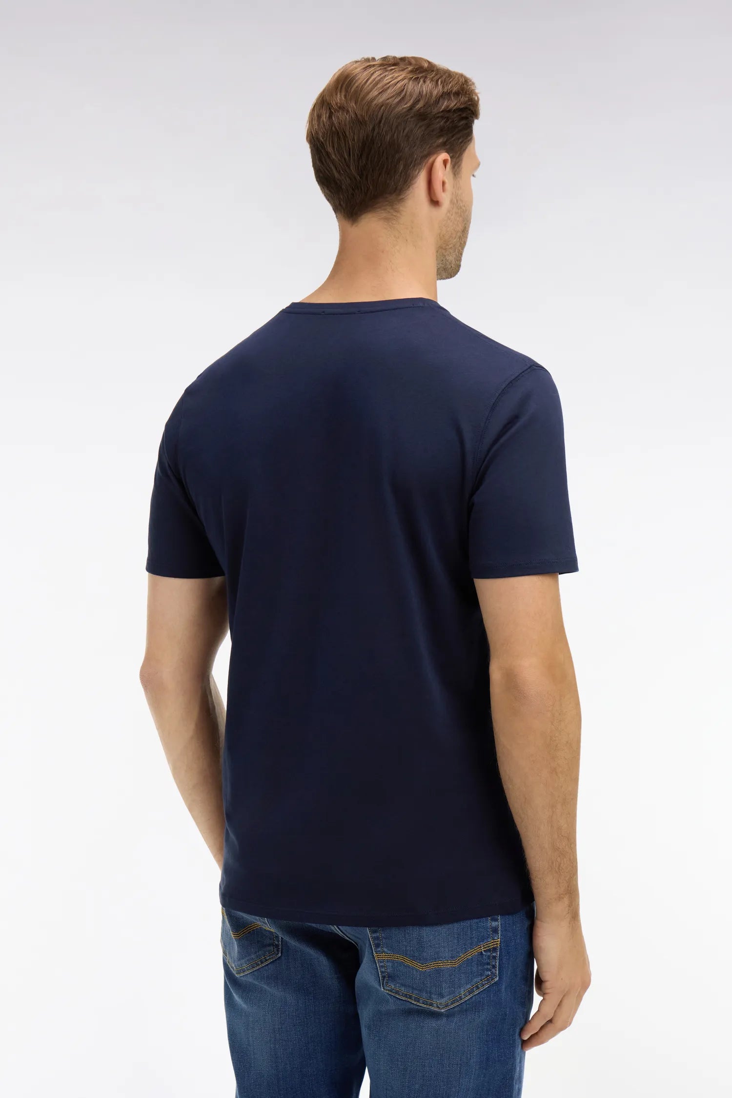 Eden Park Navy Blue Men V-Neck Black Light Pima Cotton T-Shirt SKU: PPKNITCE0008_BLF Image 05
