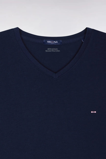 Eden Park Navy Blue Men V-Neck Black Light Pima Cotton T-Shirt SKU: PPKNITCE0008_BLF Image 06