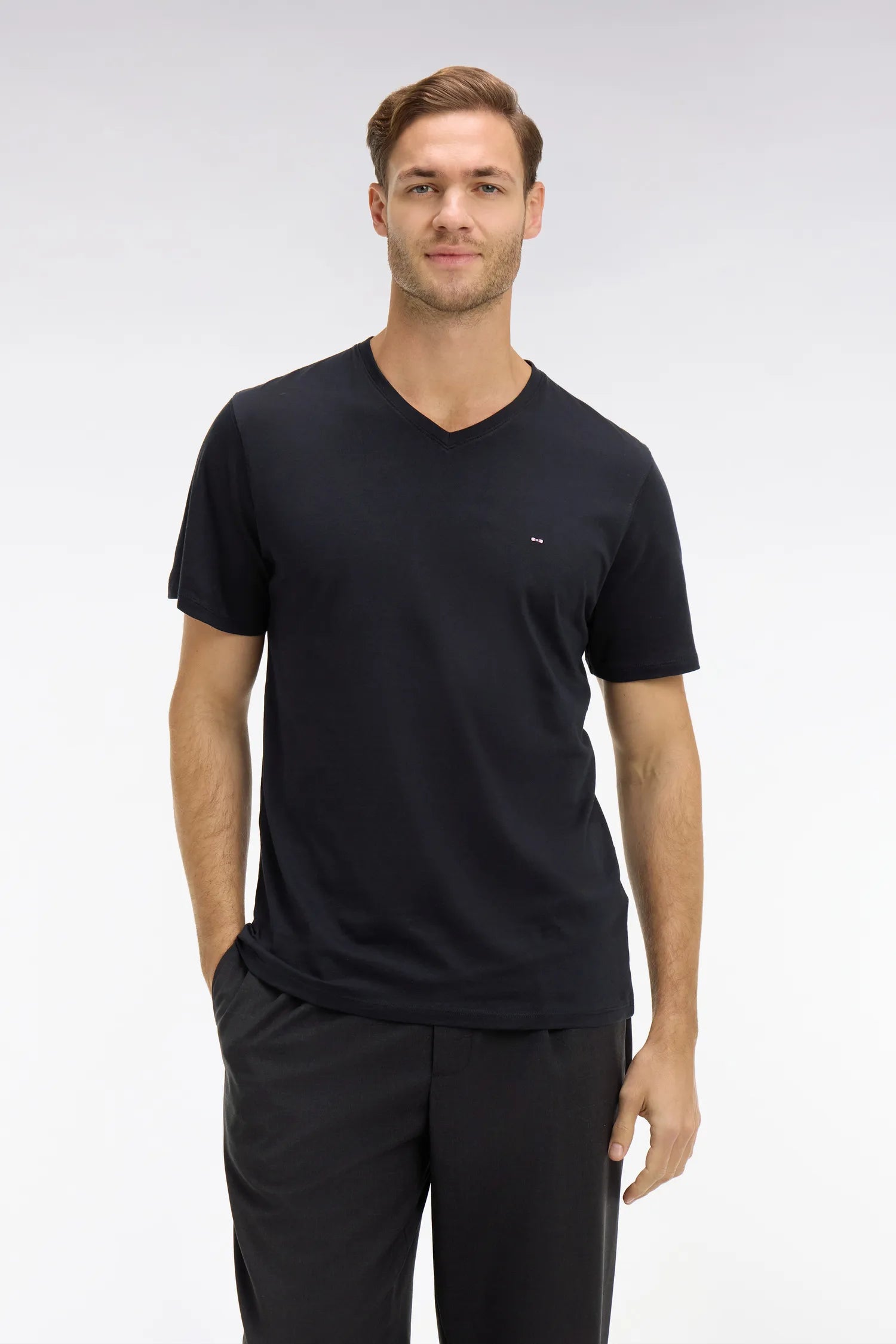 Eden Park Black Men V-Neck Black Light Pima Cotton T-Shirt SKU: PPKNITCE0008_NO Image 01