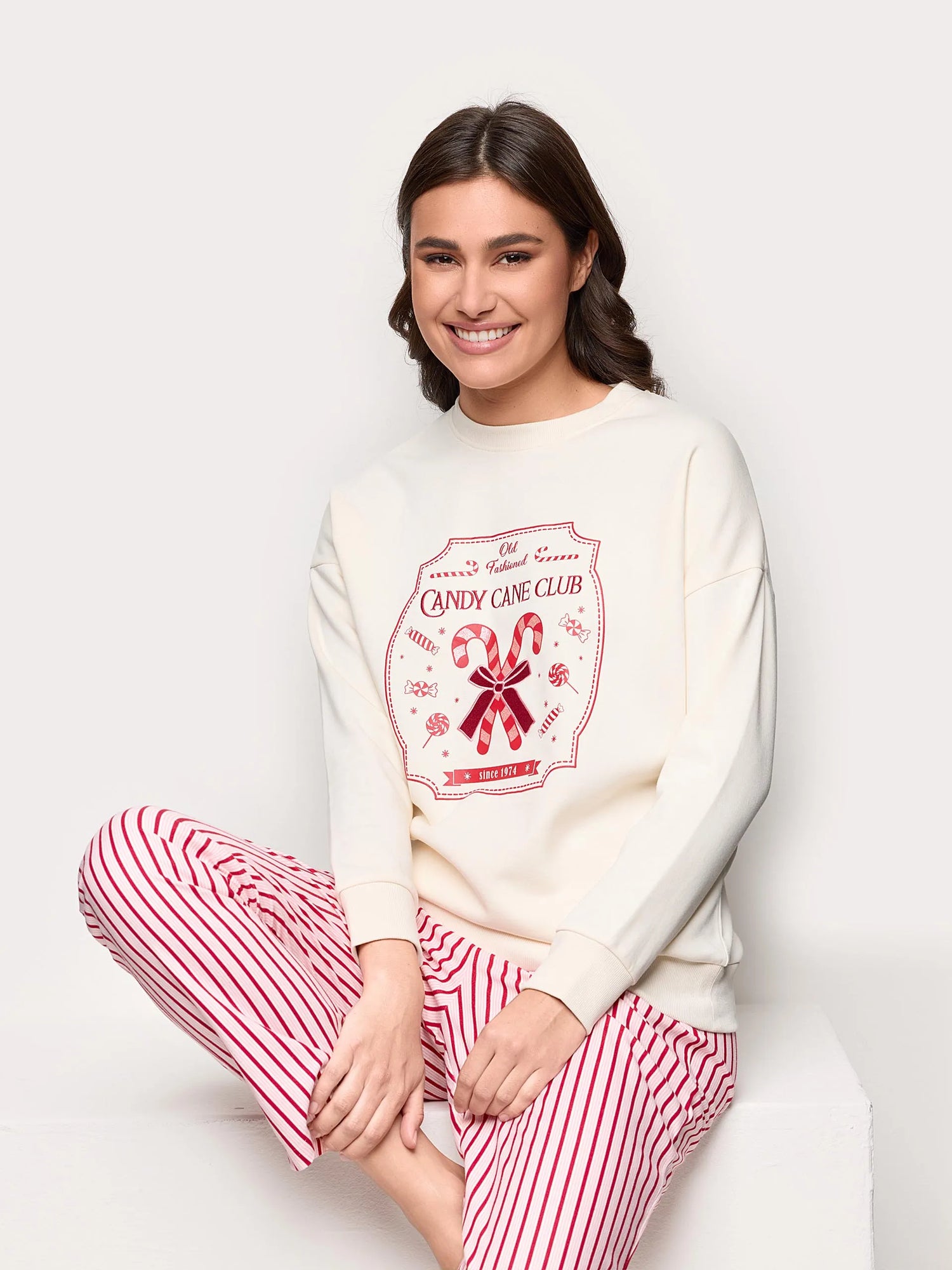 Yamamay_Almond_Candy Cane Club Long Pyjamas in Cotton and Microfleece_PPLD184017_244_01