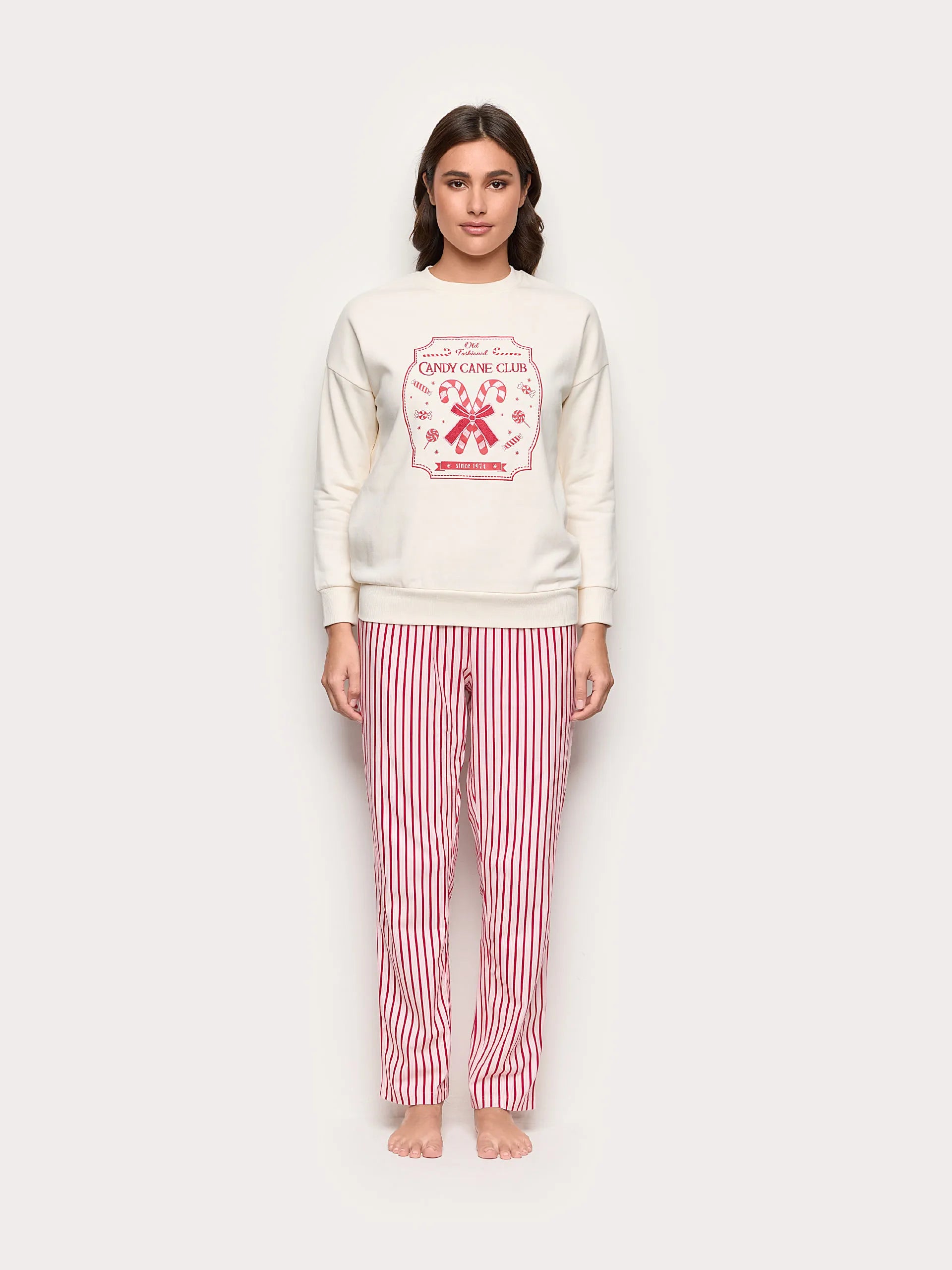 Yamamay_Almond_Candy Cane Club Long Pyjamas in Cotton and Microfleece_PPLD184017_244_02
