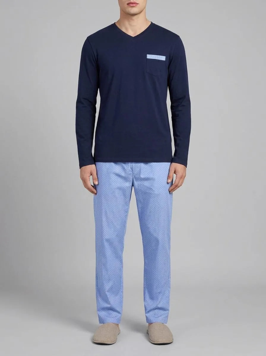 Yamamay_Night Blue_Long Pyjamas in Jersey and Cotton Canvas - Daily Pajamas_PPLU191002_024_00
