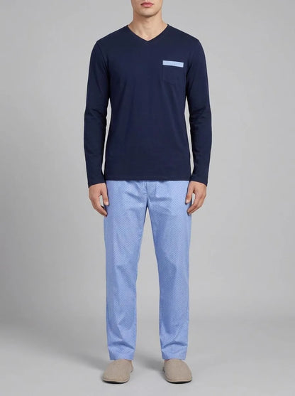 Yamamay_Night Blue_Long Pyjamas in Jersey and Cotton Canvas - Daily Pajamas_PPLU191002_024_00