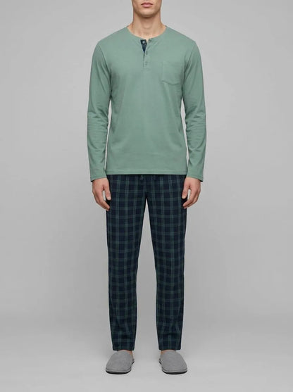 Yamamay_Sage Green_Long Jersey and Cotton Canvas Pyjamas - Daily Pajamas Ii_PPLU191004_120_00