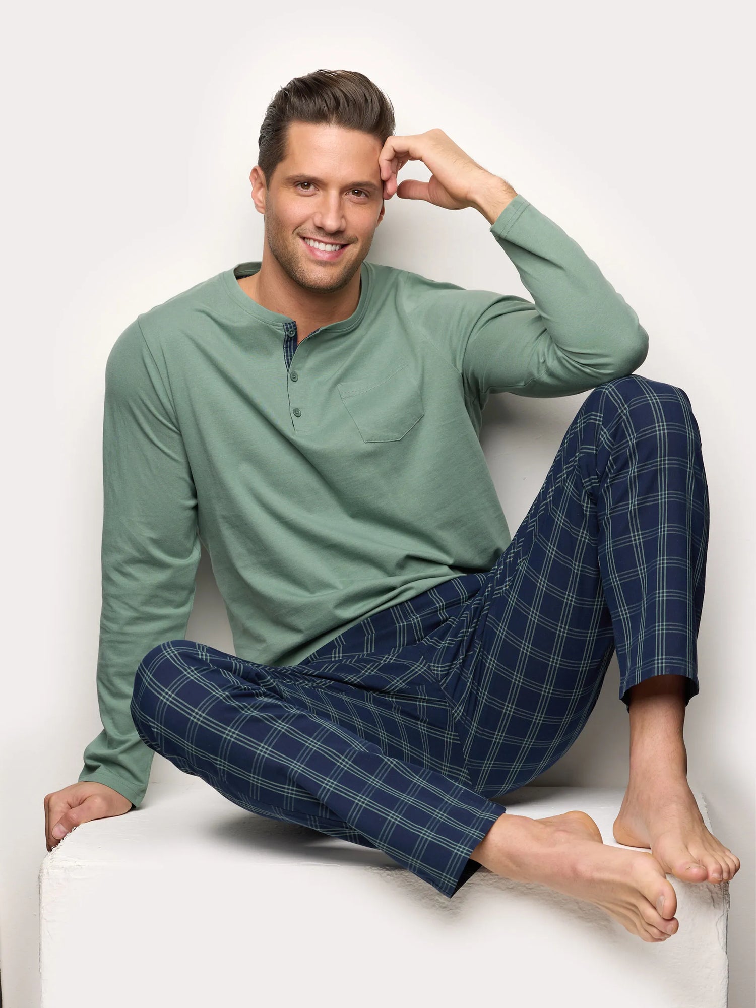 Yamamay_Sage Green_Long Jersey and Cotton Canvas Pyjamas - Daily Pajamas Ii_PPLU191004_120_01
