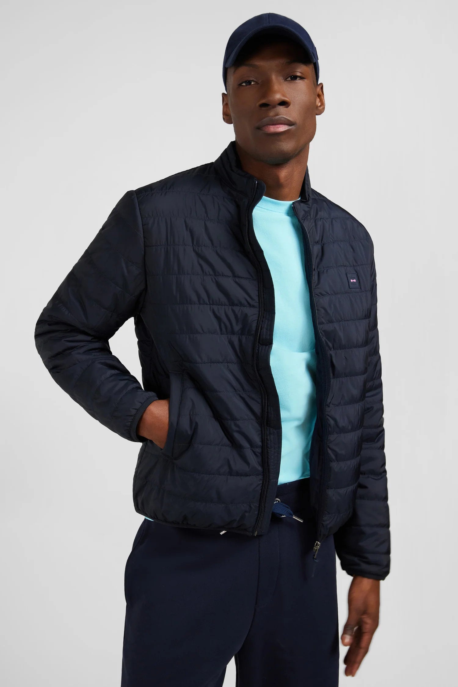 Dark Blue Lightweight Long-Sleeved Puffa Jacket_01