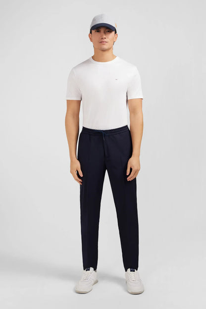 Eden Park Navy Blue Men Navy Blue Trousers with Elasticated Waist SKU: PPPANPAE0008_BLF Image 01