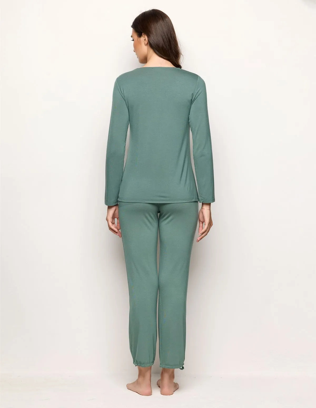 Yamamay_Sage Green_Long Open Pyjamas in Viscose and Lace Ð Primula Color_PPRD183001_120_03