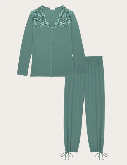 Yamamay_Sage Green_Long Open Pyjamas in Viscose and Lace Ð Primula Color_PPRD183001_120_05