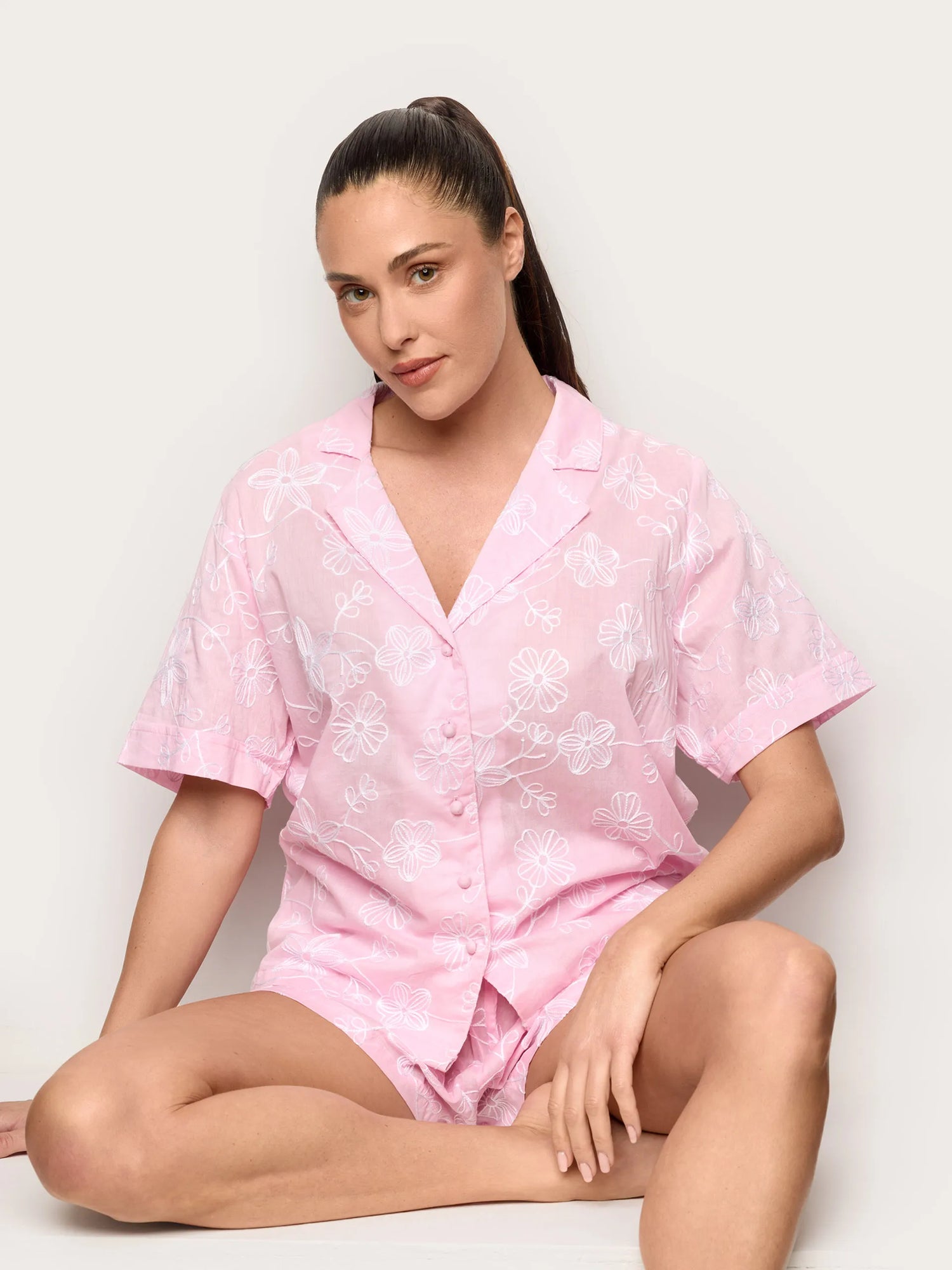 Yamamay_Candy Pink_Short-Pyjamas with Front Opening - Broderie II_PPRD191006_086_01
