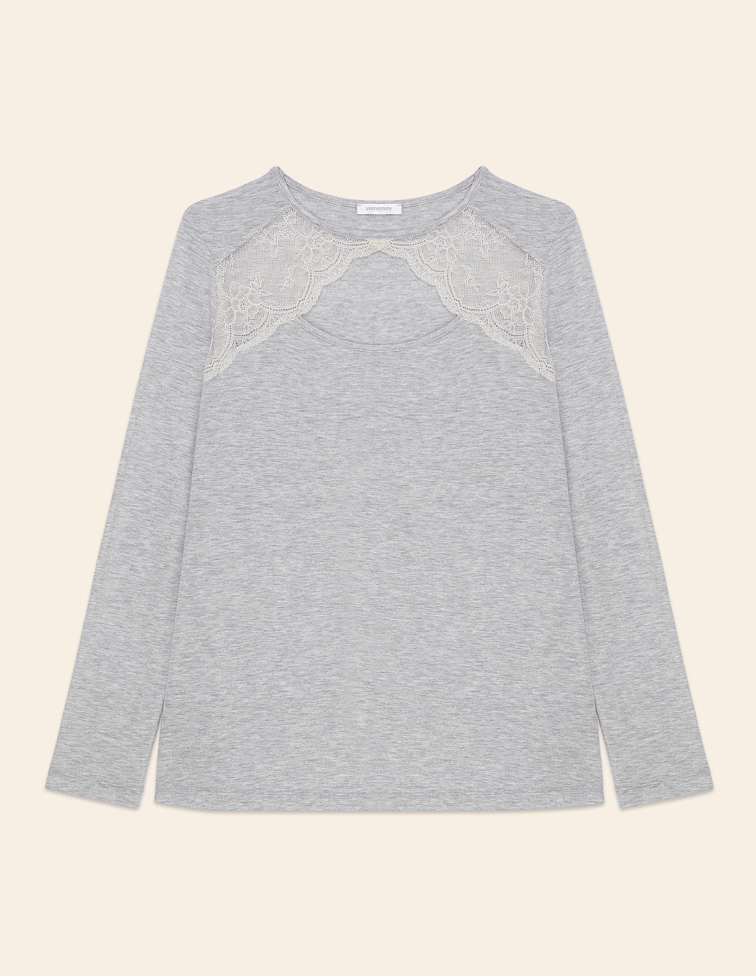 Yamamay_Long-Sleeve Light Gray Pajama Top in Stretch Tencelª Modal with Lace_PPTD181006_133_05