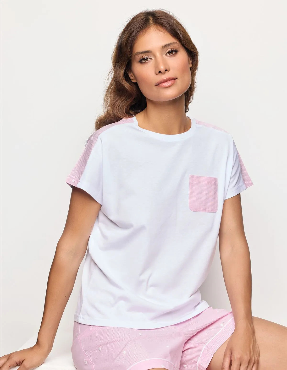 Yamamay_Optical White_White Short-Sleeve Top with Embroidered Polka Dots Ð Daily Pajamas_PPTD183002_015_01